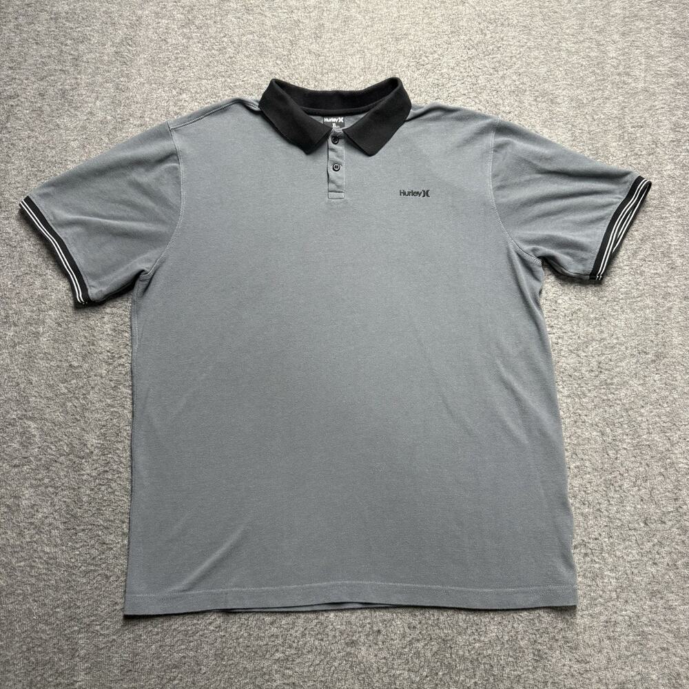 Hurley Polo Shirt Men's XL Gray Black Short Sleeve Side Slit Performance Golf